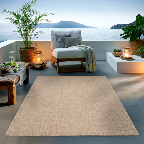 Outdoor Teppich Wetterfest in Sisal Jute Optik | Für Drinnen und Draußen | Terrasse Balkon Garten Wohnzimmer Badezimmer Küche | Fischgrät